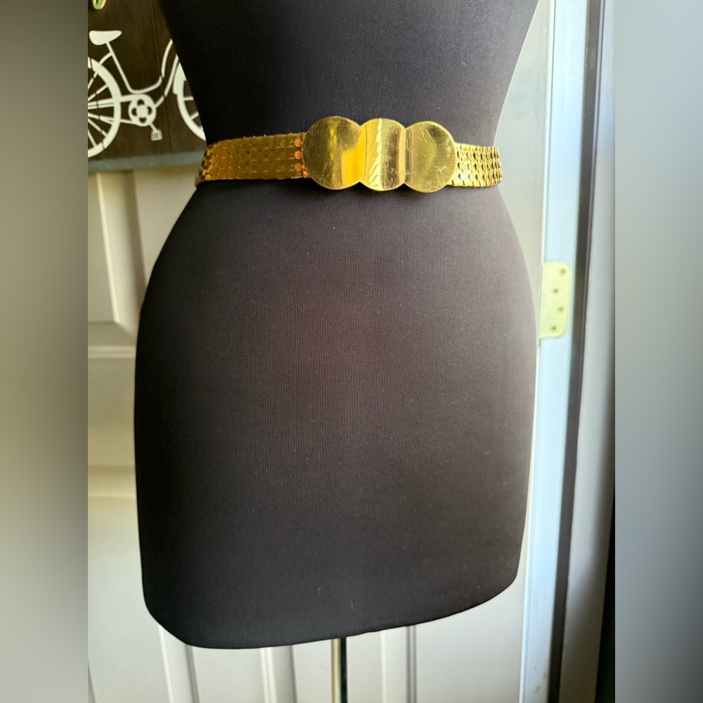 Vintage snake link gold plated metal ring belt, size small